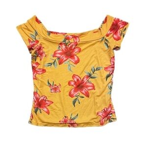 Guess women’s yellow floral off shoulder tropical blouse